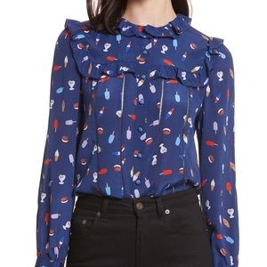 ISO - Malinda Ruffle Trim Silk Blouse